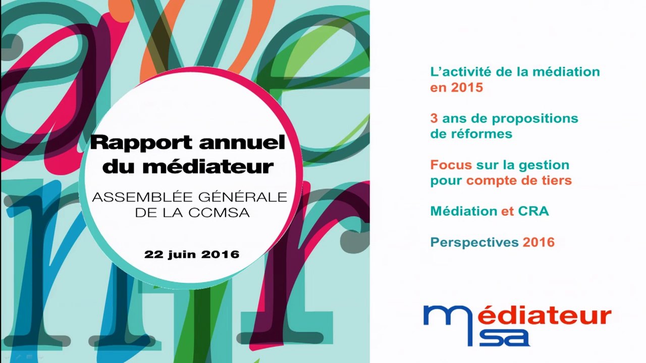 Le rapport du médiateur de la MSA : AG 2016