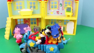 PEPPA PIG Stolen Bed with Police Mickey Mouse, Frozen Elsa, Sofia The First DisneyCarToys