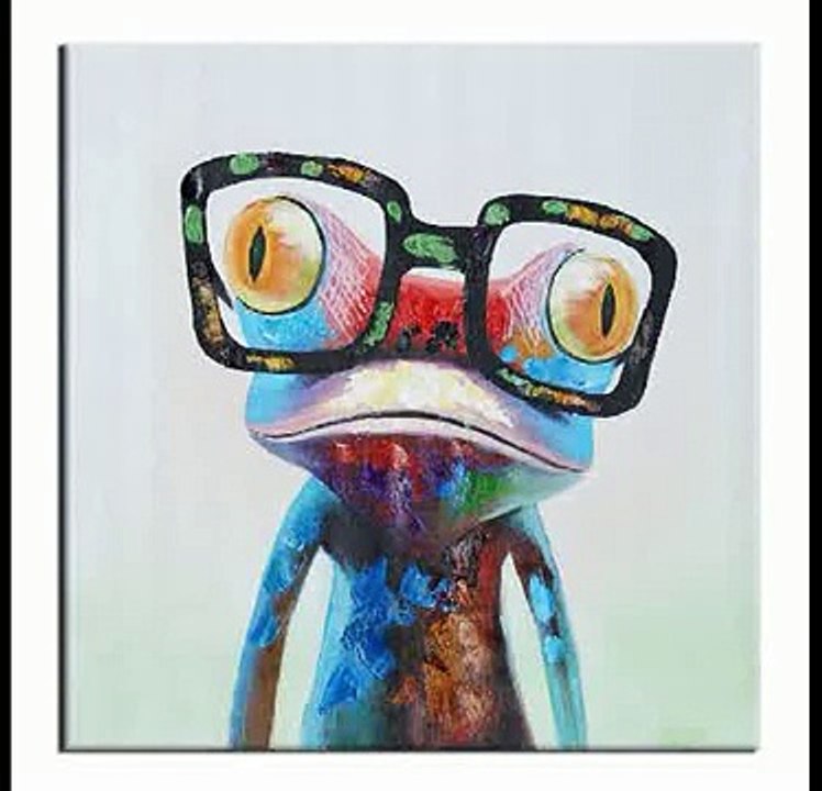 Title : Hand Painted Oil Painting Abstract Frog with Glasses Pop Art Canvas Wa