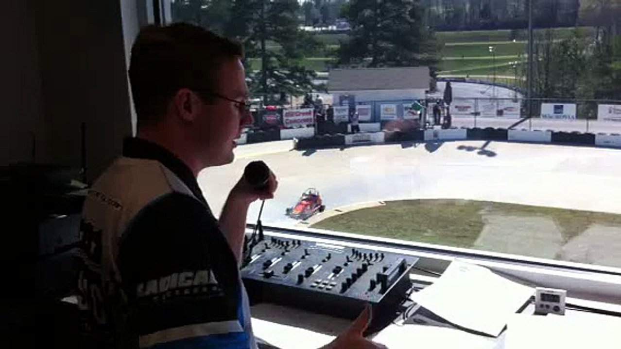 Aaron "Prime TIme" Likens announcing his first USAC .25 race