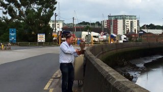 Tony James releases a young peregrine falcon back into the 'wild' of Ipswich Waterfront