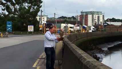 Tony James releases a young peregrine falcon back into the 'wild' of Ipswich Waterfront