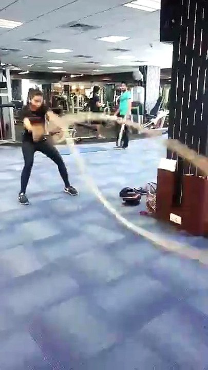 Actress Rakul Preet Singh, battling ropes at 360 Degree Fitness! You Go girl!!!