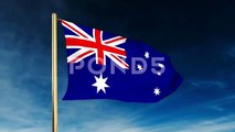 Australia Flag Slider Style. Waving In The Win With Cloud Background