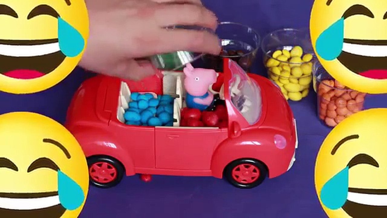 Learn Colours with Peppa Pig Family RED CAR and M&Ms Chocolate Candy