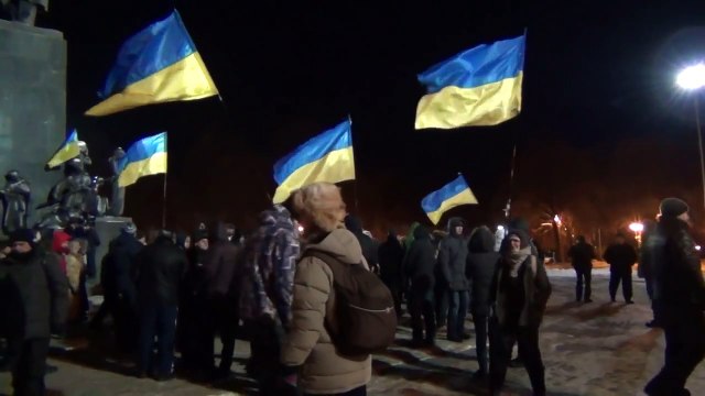 Евромайдан Харьков 31.01.2014 Гимн Украины на морозе -25 градусов