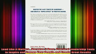READ book  Lead Like it MattersBecause it Does Practical Leadership Tools to Inspire and Engage Full Free