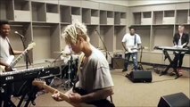 Justin Bieber jamming with his Purpose Tour band before Kansas City concert   Missouri  April 6 2016