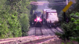 HD Amtrak 685 passing the tail end at Plaistow NH 8-25-15