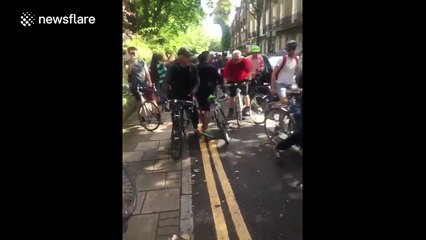 Cyclists block Boris Johnson's car in Brexit protest