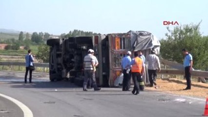 Edirne'de Tır Devrildi, 26 Ton Buğday Yola Saçıldı