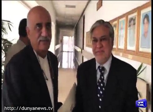 Ishaque Dar meets with Khursheed Shah on appointement of ECP, Report by Shakir Solangi, Dunya News.