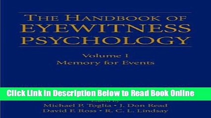 Read The Handbook of Eyewitness Psychology: Volume I: Memory for Events  Ebook Free