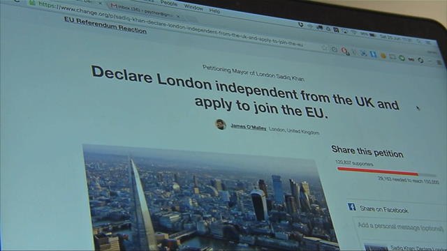 Brexit : Une pétition pour l'indépendance de Londres récolte 100.000 signatures - Le 25/06/2016 à 18:00