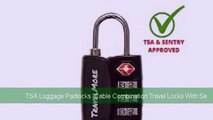 TSA Luggage Padlock - Cable Combination Travel Lock With Search Alert For Suitcase Backpack -