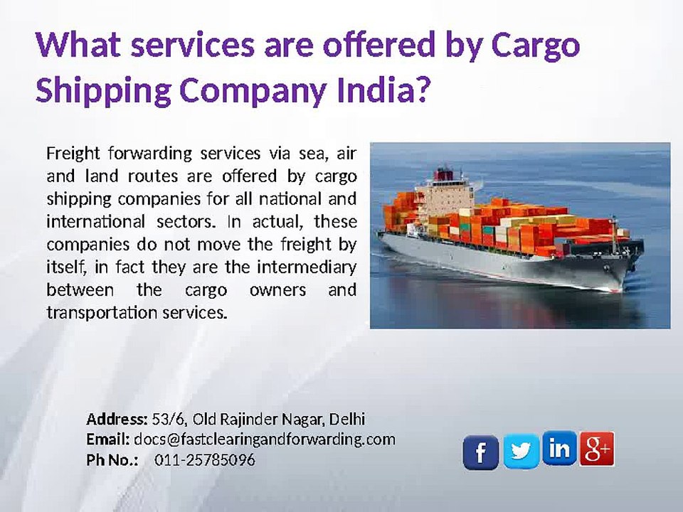 Services Offered by Cargo Shipping Company India