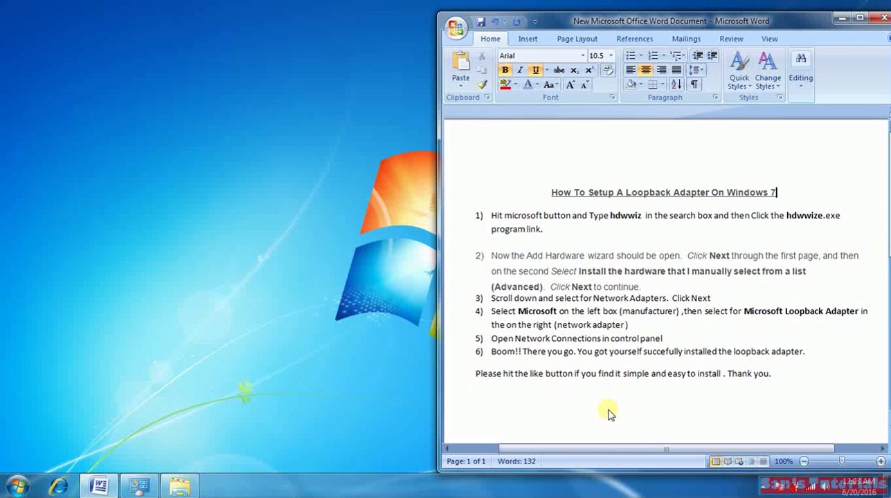 Microsoft Loopback Adapter in Windows 7