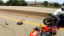 Motercycle wheelie Crash (Biker throws bike away in ditch)