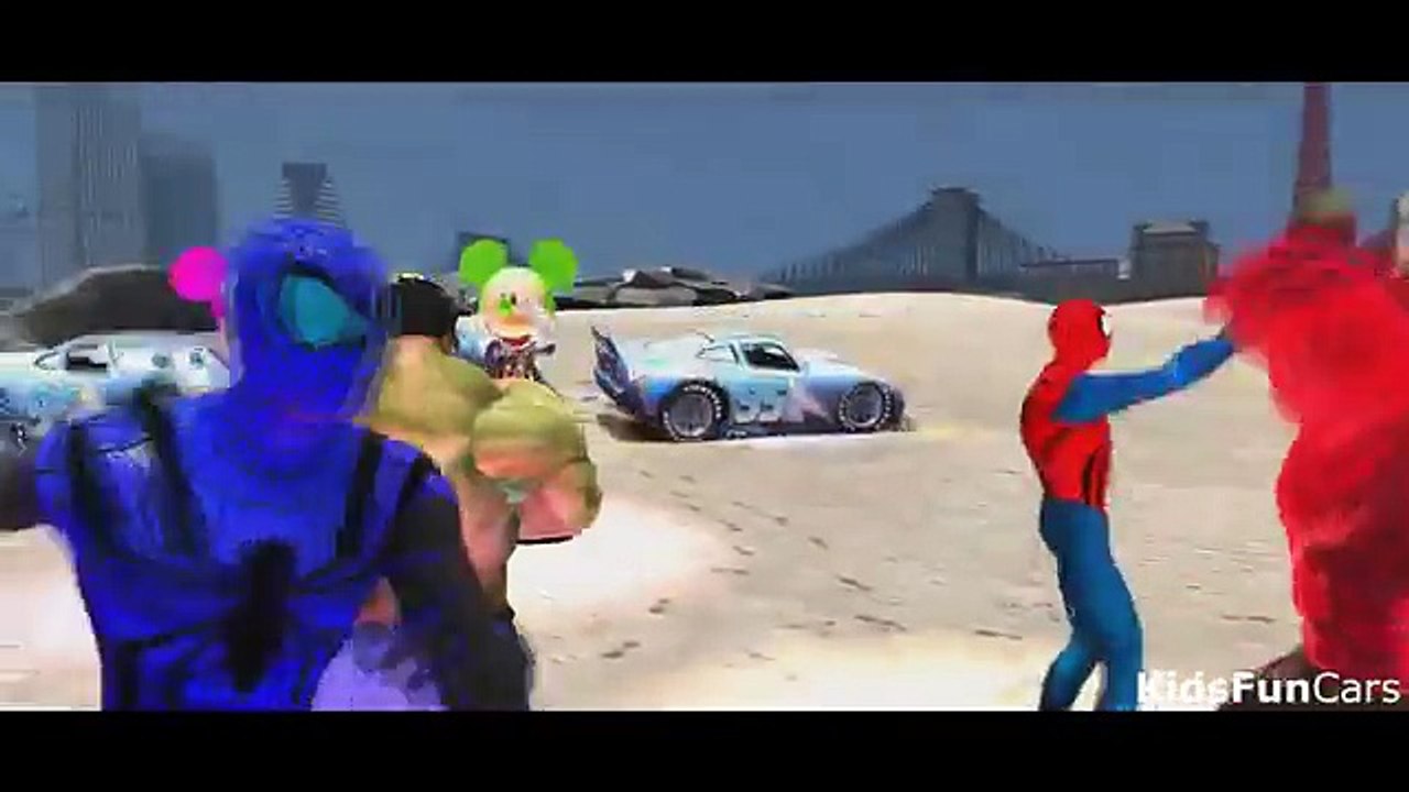 SPIDERMAN HULK & MICKEY MOUSE w/ Lightning Mcqueen! Cars Cartoon Videos for kids & Childre