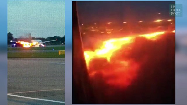 Un avion en flammes après un atterrissage d'urgence