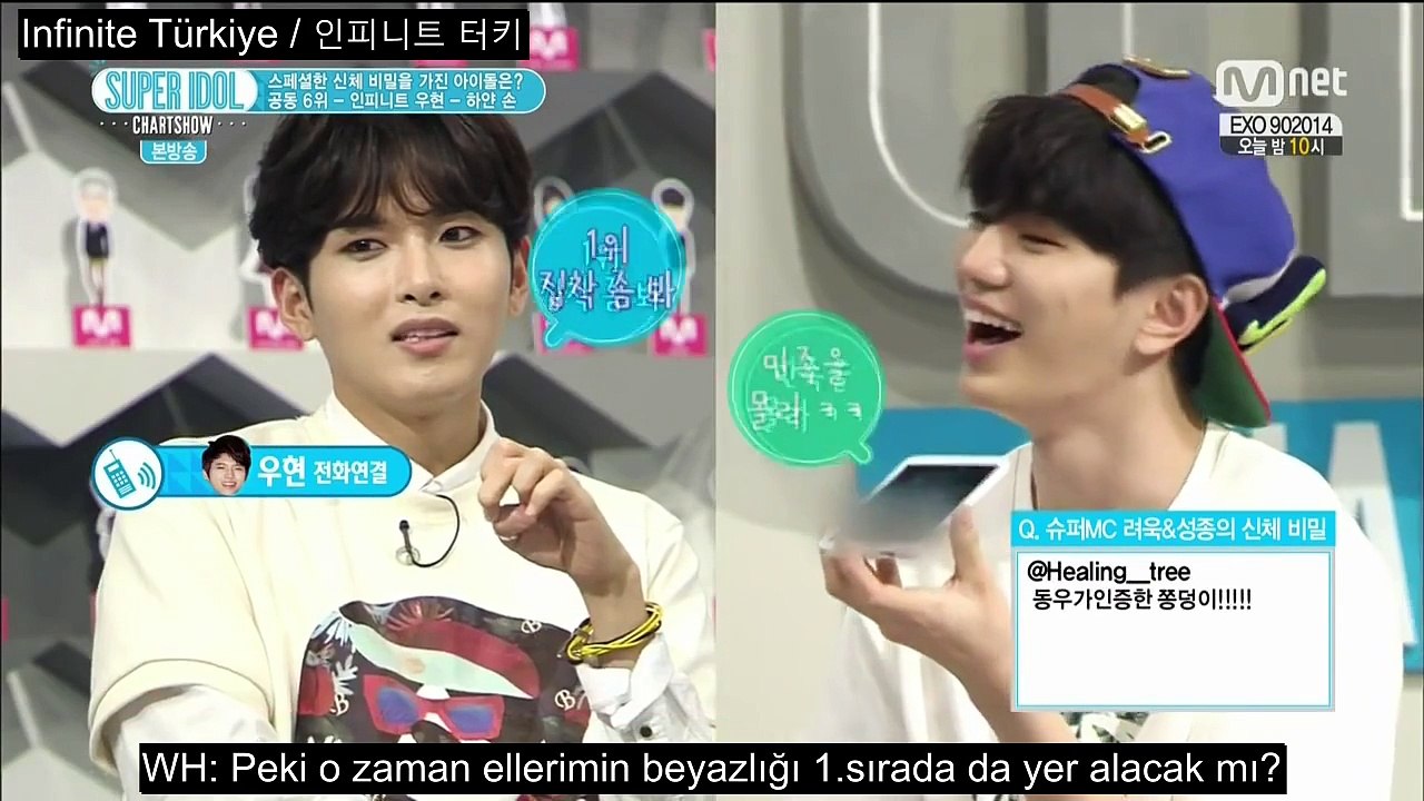 [Türkçe Altyazılı] 29/08/2014 Super Idol Chart Show -Sungjong-Woohyun Telefon Konuşması