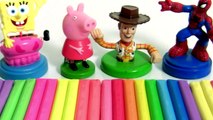 Aprenda Cores com Play Doh Stampers Peppa Pig Bob Esponja Woody Homem-Aranha em Portugues BR