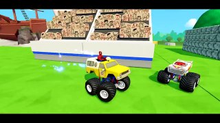 MONSTER TRUCKS MCQUEEN COLORS SMASH CARS & LIGHTNING MCQUEEN + FUN with Spiderman & Mickey Mouse_7