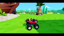 MONSTER TRUCKS MCQUEEN COLORS SMASH CARS & LIGHTNING MCQUEEN   FUN with Spiderman & Mickey Mouse_9