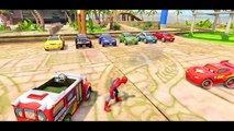 MONSTER TRUCKS MCQUEEN COLORS SMASH CARS & LIGHTNING MCQUEEN   FUN with Spiderman & Mickey Mouse_12