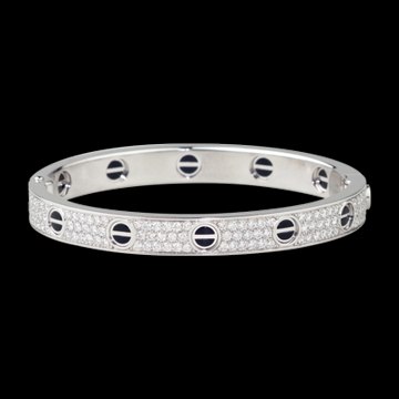 Cartier LOVE Bracelet White Gold Full Paved Diamonds Black Ceramic