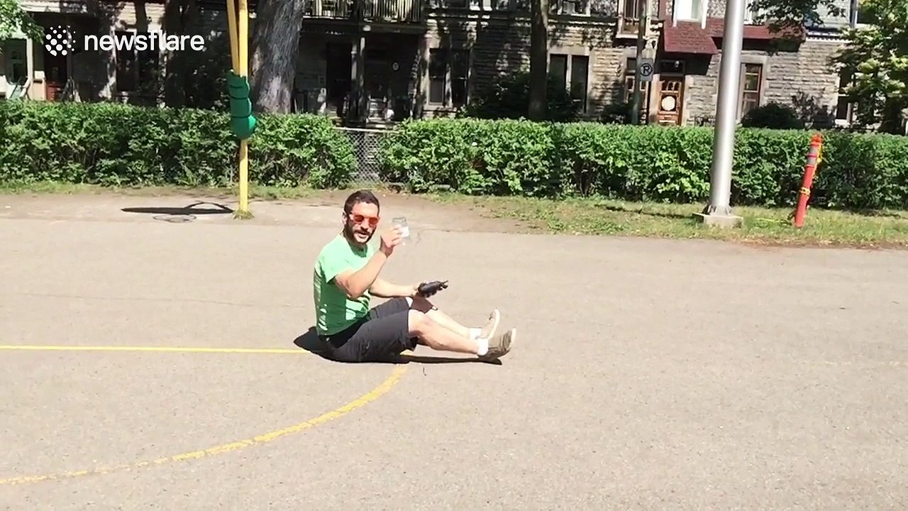 YouTuber knocks cup off his head with a drone