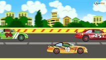 Racing Cars with Police Car, Fire Trucks and Ambulance. Cars & Trucks Cartoons for children
