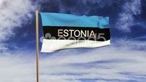 Estonia Flag With Title Waving In The Wind. Looping Sun Rises Style. Animation