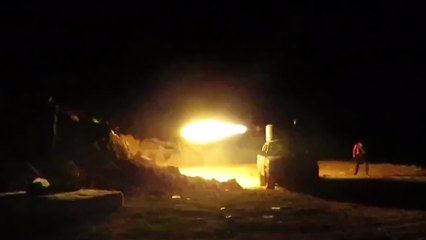 Rebel Anti Aircraft Gun Fires At Night