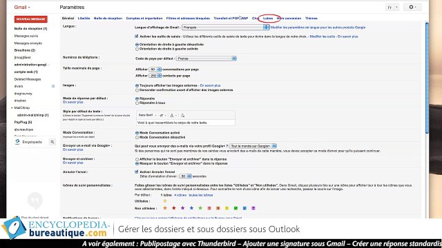 Gmail activer le volet d'aperçu des mails et du message sur le même écran