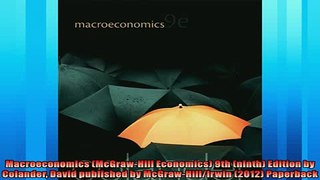 Pdf Download  Macroeconomics McGrawHill Economics 9th ninth Edition by Colander David published by