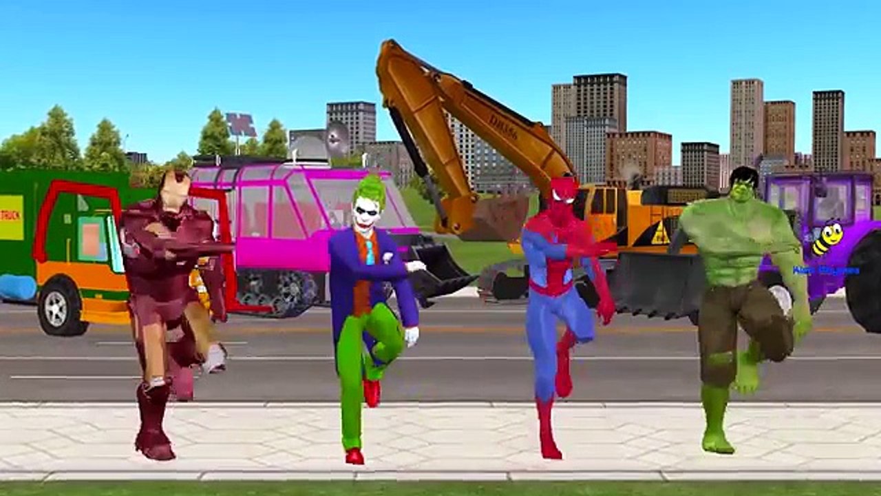 Funny SuperHeroes Construction Vehicles | Spiderman Vs Joker Car Race | Learn Fruits For Children | Kids Video | Funny Spiderman | Funny Hero
