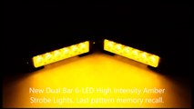 Pair LED Amber Light Emergency Warning Strobe Flashing Yellow Bar Hazard Grill