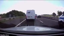Impatient HGV driver undertakes and speeds up the hard shoulder