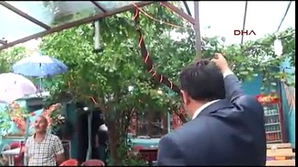 Başkanın makam aracını doludan tören halısıyla korudular