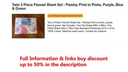 Twin 3 Piece Flannel Sheet Set - Paisley Print in Pinks, Purple, Blue & Green