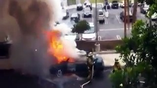 Los Angeles Firefighter is nonchalant to a car exploding!