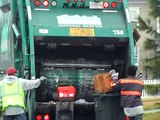 Crushing garbage/trash 26 black bags in alley