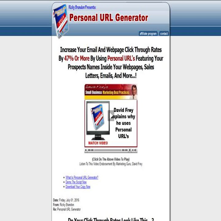 Increase Your Email And Webpage Click Through Rates By 47% Or More By Using Personal URL's Featuring Your Prospects Name