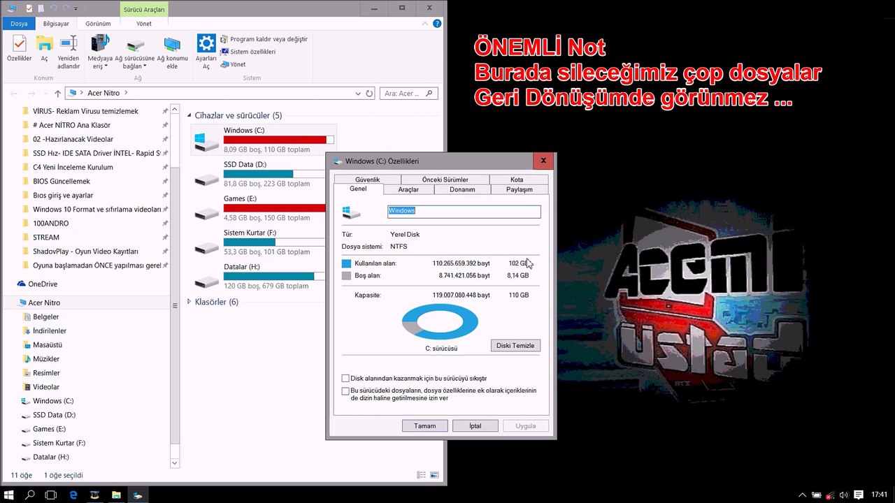 Pc sistem temizliği (GİZLİ) çöp dosya ve 'Windows.old' klasör silinmesi (Programsız) Videolu anlatım