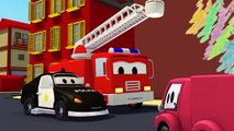 The bad Racing Car & the Car Patrol fire truck and police car | Trucks construction cartoo