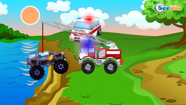 Cartoon for children - Fire Truck and Ambulance. Cars & Trucks - Emergency Vehicles Cartoons