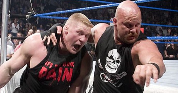 Brock Lesnar attacks -Stone Cold- Steve Austin