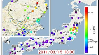 [2011/03/15-26]広域版：放射線線量率地図＋時間変化
