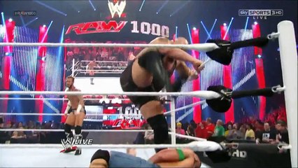 The Rock saves John Cena and gets attacked by CM Punk at 1000th Episode of RAW - 7/23/12